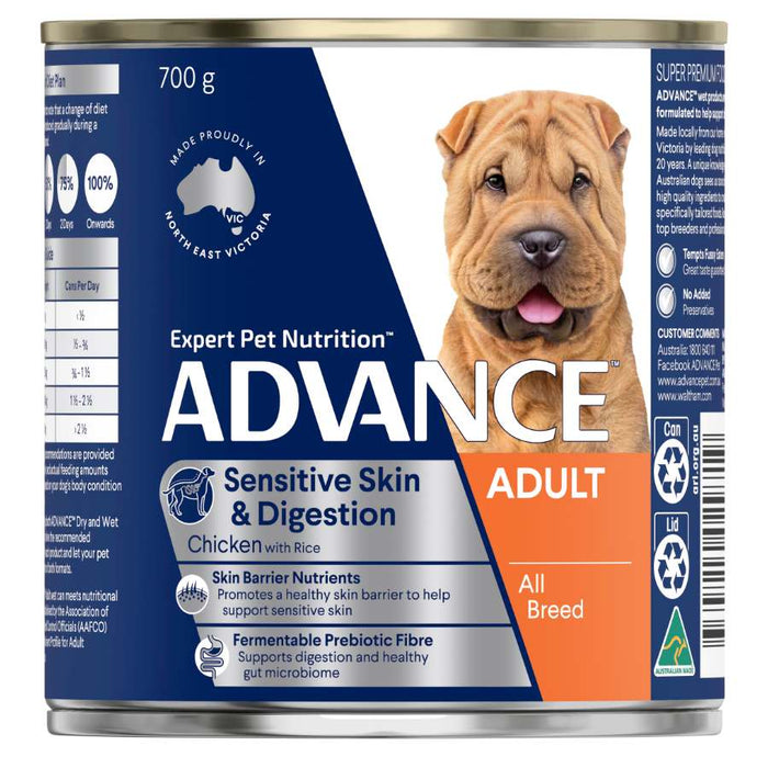 Advanced Can Sensitive Skin And Digestion Adult Dog Food Chicken With Rice