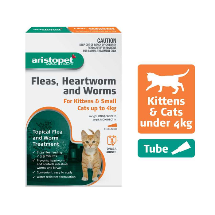 Aristopet Spot On Fleas Heartworms And Worms Topical Treatment For Kittens And Small Cats Up To 4kg