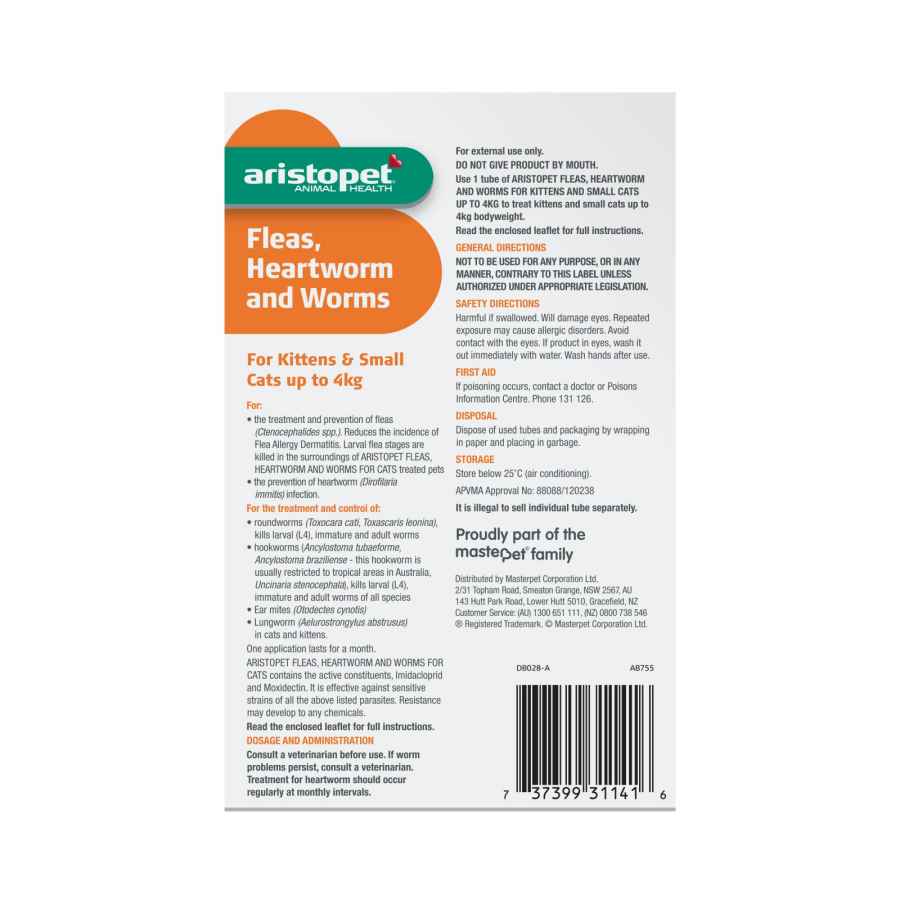 Aristopet Spot On Fleas Heartworms And Worms Topical Treatment For Kit