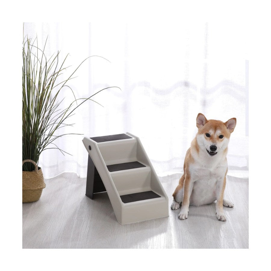Charlies Portable 3 Step Pet Stairs Grey