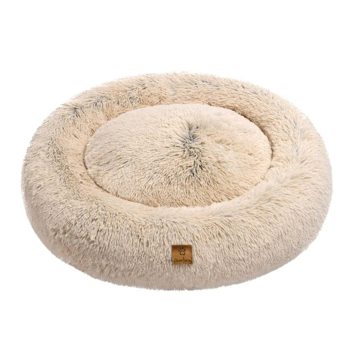 Charlies Shaggy Faux Fur Round Donut Calming Dog Bed