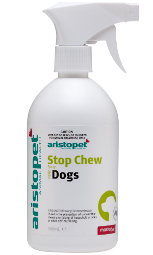 Aristopet Stop Chew for Dogs spray bottle on a white background