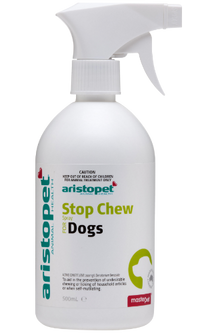 Aristopet Stop Chew for Dogs spray bottle on a white background