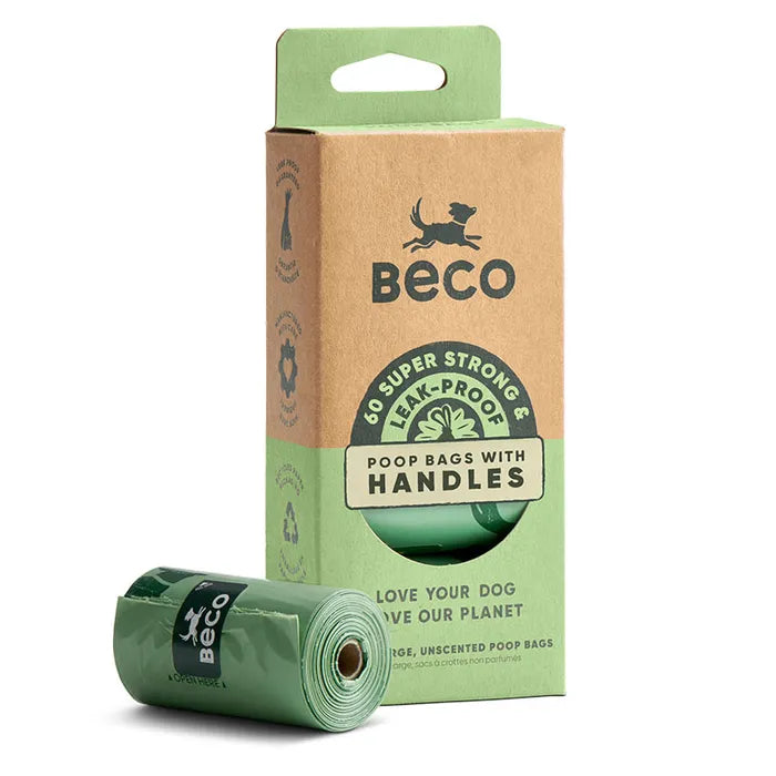 Beco Poop Bags for Dogs - Unscented 60 pack with Handles