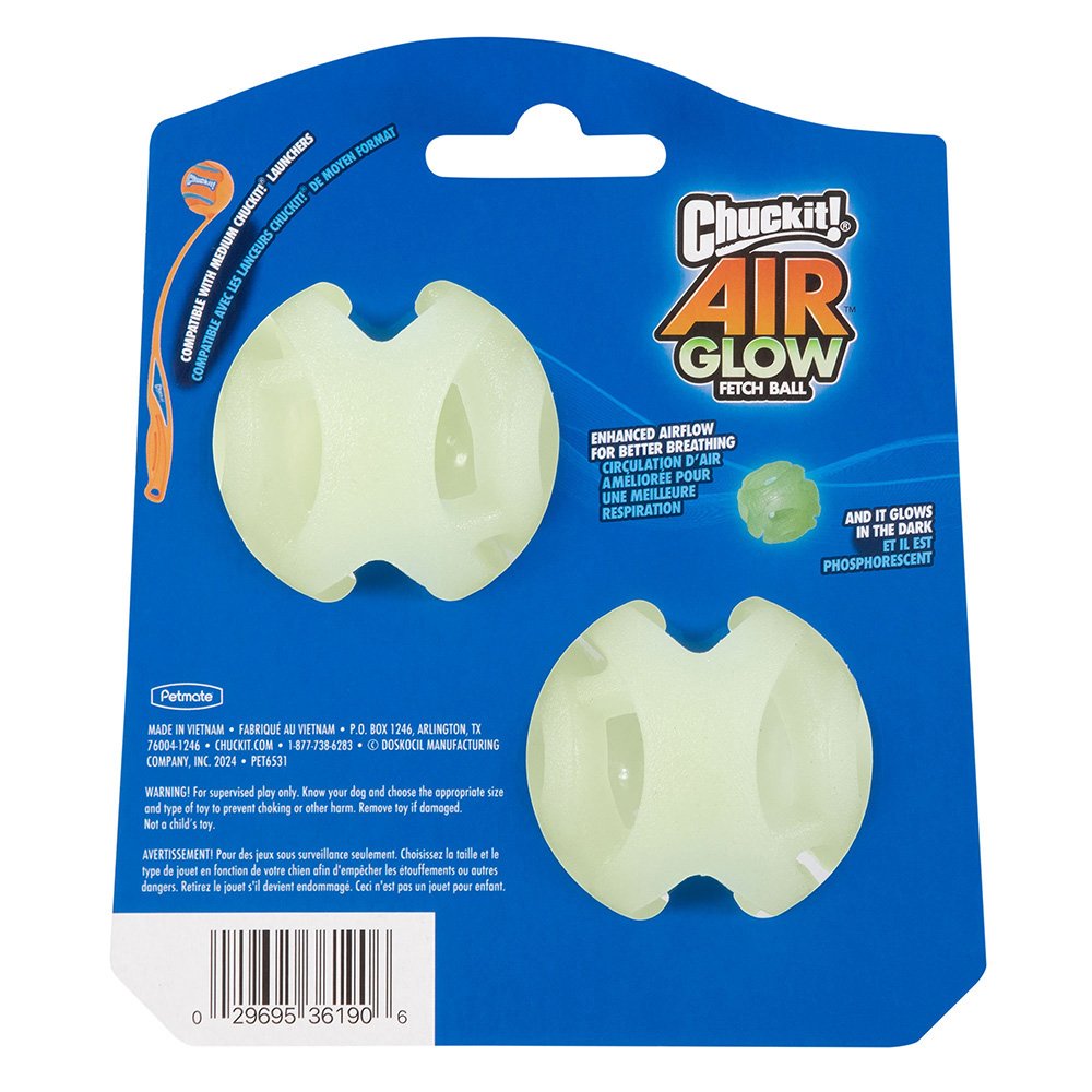 Chuckit! Max Glow Air Fetch Ball Medium 6cm – 2 Pack