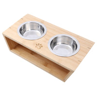 Charlies Natural Bamboo Pet Feeder With Stainless Steel Bowls