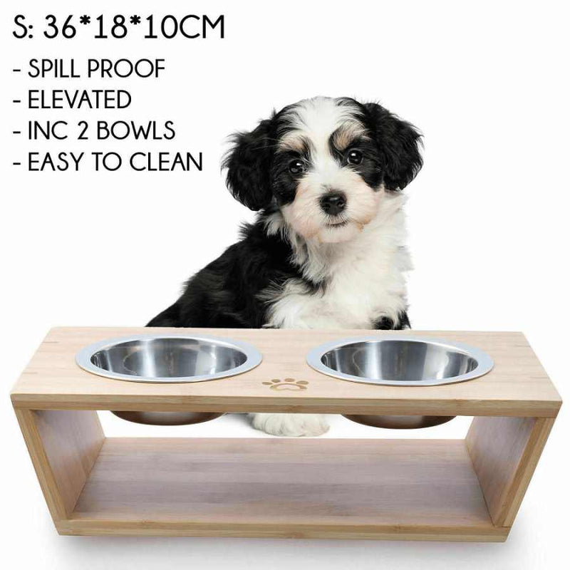 Charlies Natural Bamboo Pet Feeder With Stainless Steel Bowls