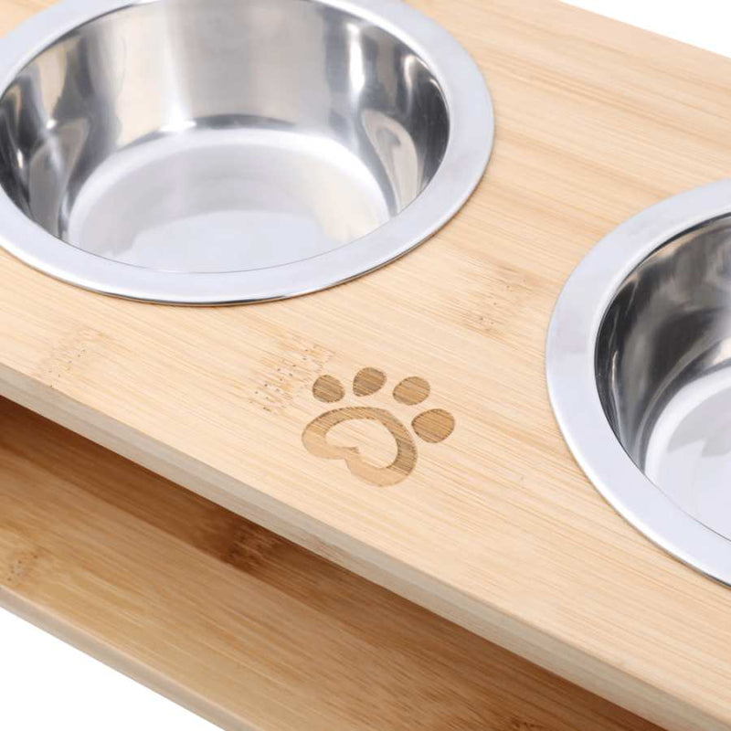 Charlies Natural Bamboo Pet Feeder With Stainless Steel Bowls