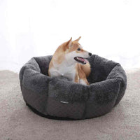 Charlies Pet Faux Fur Calming Bed With Bolster Round Grey