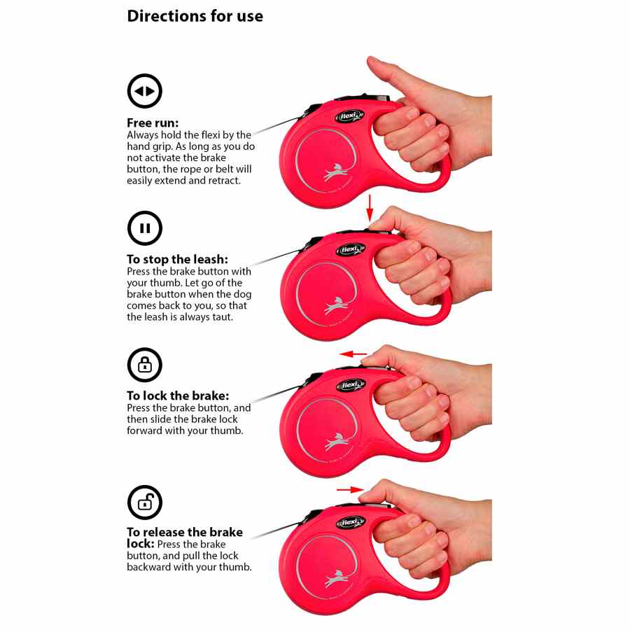 DO&G Retractable Dog Lead 5m – Red – Strong Long Tape Cord For Medium Dogs