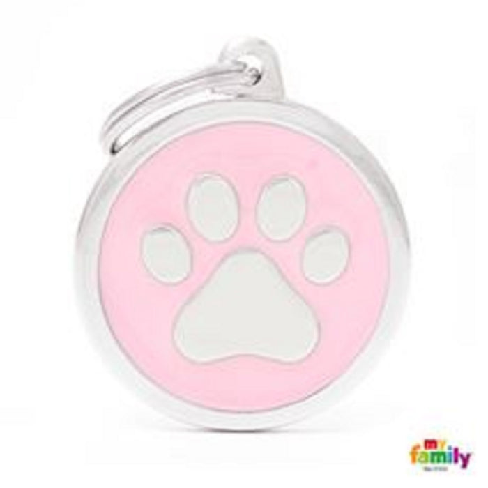 My Family ID Tags Classic Paw Large Pink