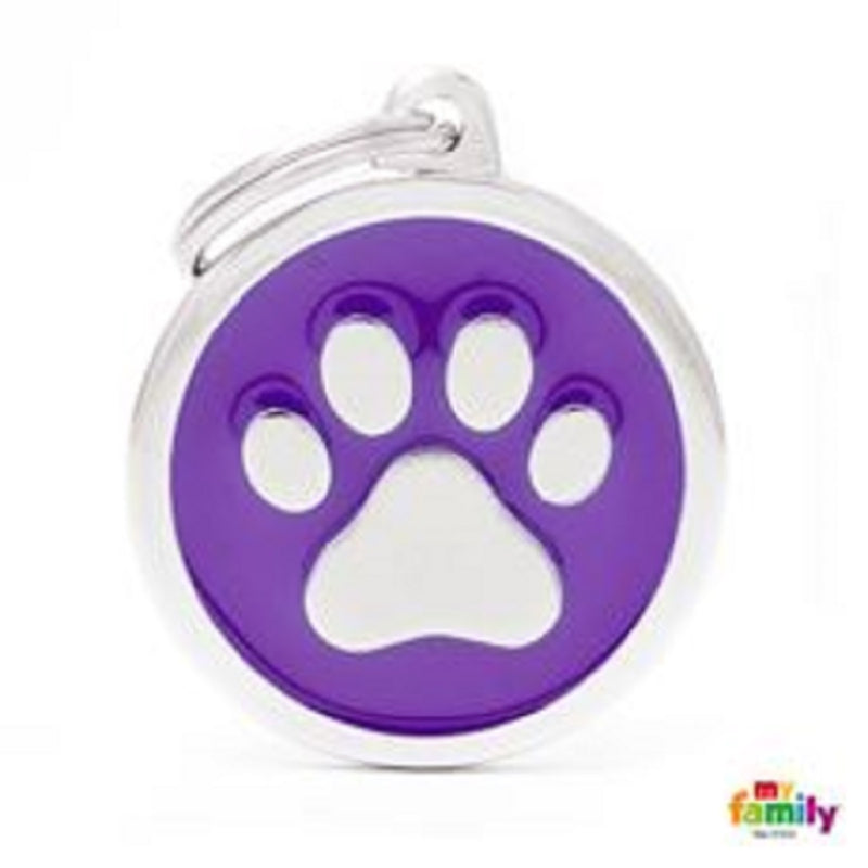 My Family ID Tags Classic Paw Large Purple
