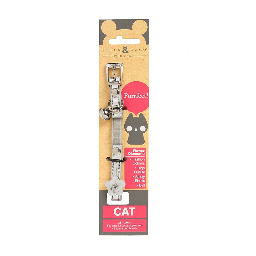 Rufus And Coco Flower Cat Collar Silver