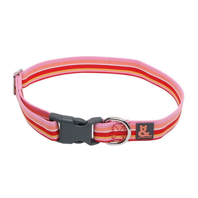 Rufus And Coco Striped Nylon Dog Collar Red