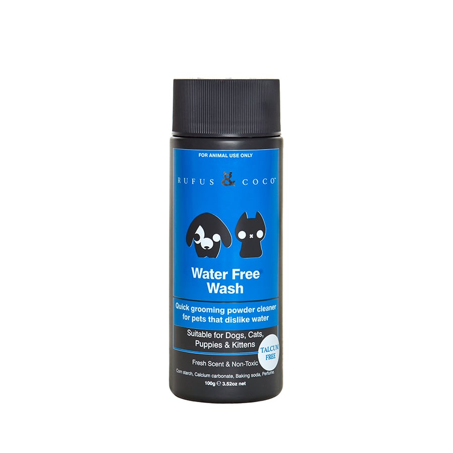 Rufus & Coco Water Free Wash is a professionally formulated dry grooming powder, suitable for all pets, especially those that dislike water. It contains natural ingredients to neutralise odour in the coat leaving it with a fresh scent, clean by absorbing natural oils and dirt, prevent static Add volume and body to the coat and save time and avoid washing in cold weather.