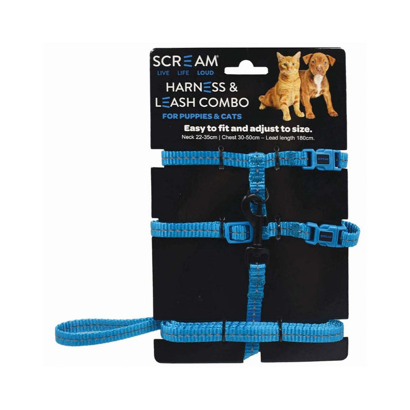 Scream Reflective Adjustable Nylon Cat And Puppy Harness With Leash Loud