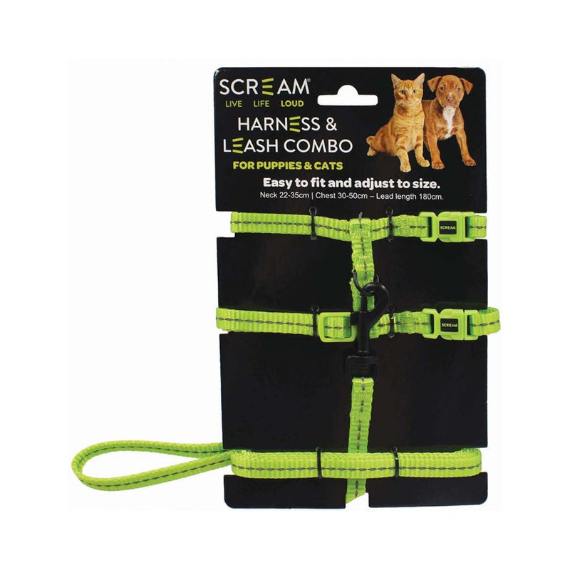Scream Reflective Adjustable Nylon Cat And Puppy Harness With Leash Loud
