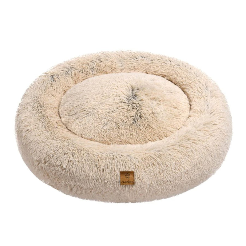 Charlies Shaggy Faux Fur Round Donut Calming Dog Bed