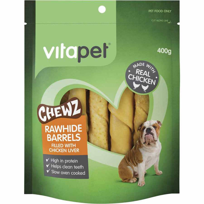 VitaPet Rawhide Barrels With Chicken For Liver Dog Treats 400g
